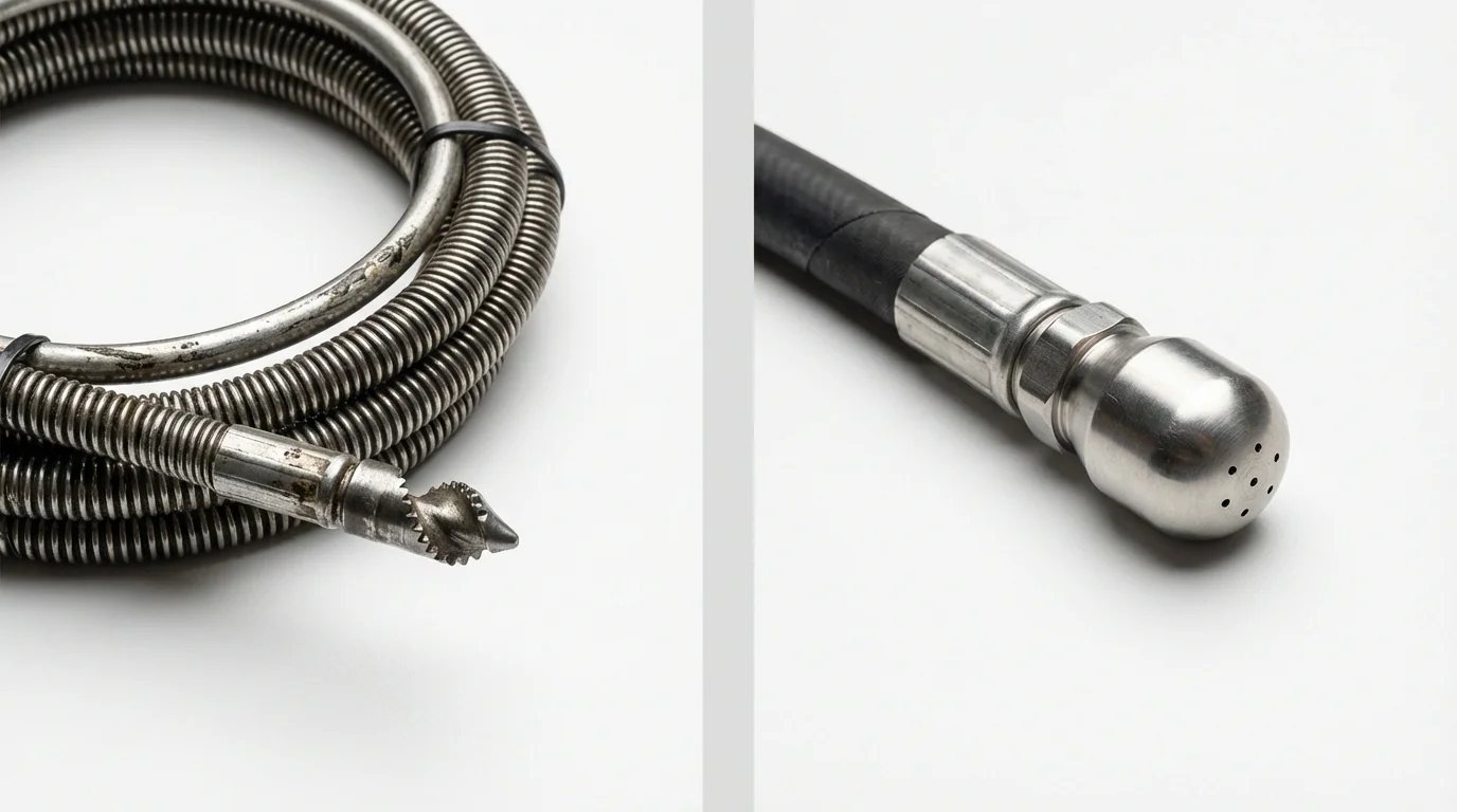 Drain snake cable and hydro jetting nozzle used for drain cleaning in Erick, OK