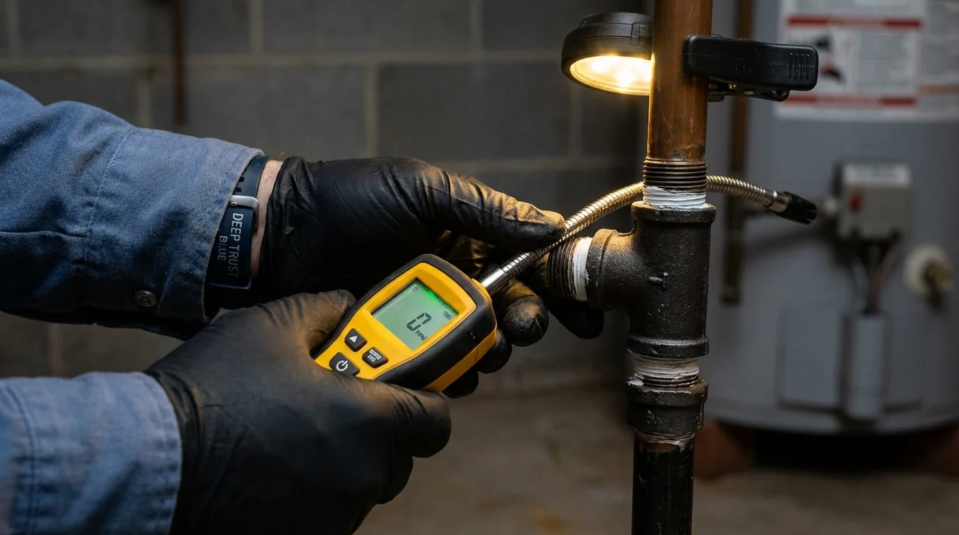 Gas leak detection with electronic sniffer by Johns Plumbing LLC in Erick
