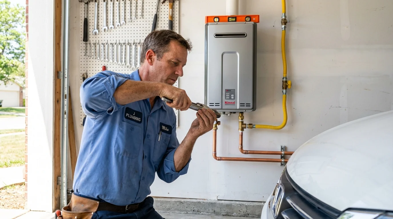 Tankless water heater installation by a Johns Plumbing LLC plumber in Erick