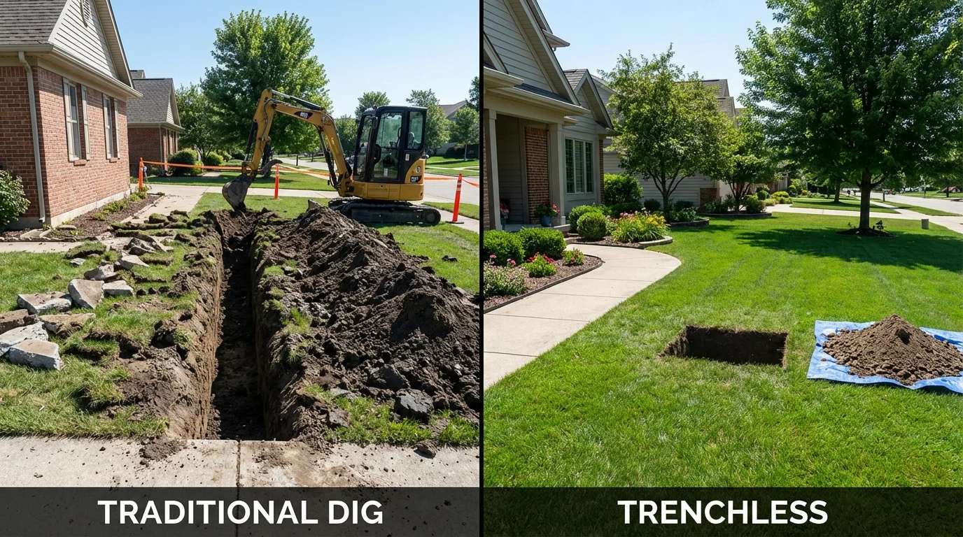 Trenchless sewer repair with minimal yard damage versus traditional excavation in Erick, OK